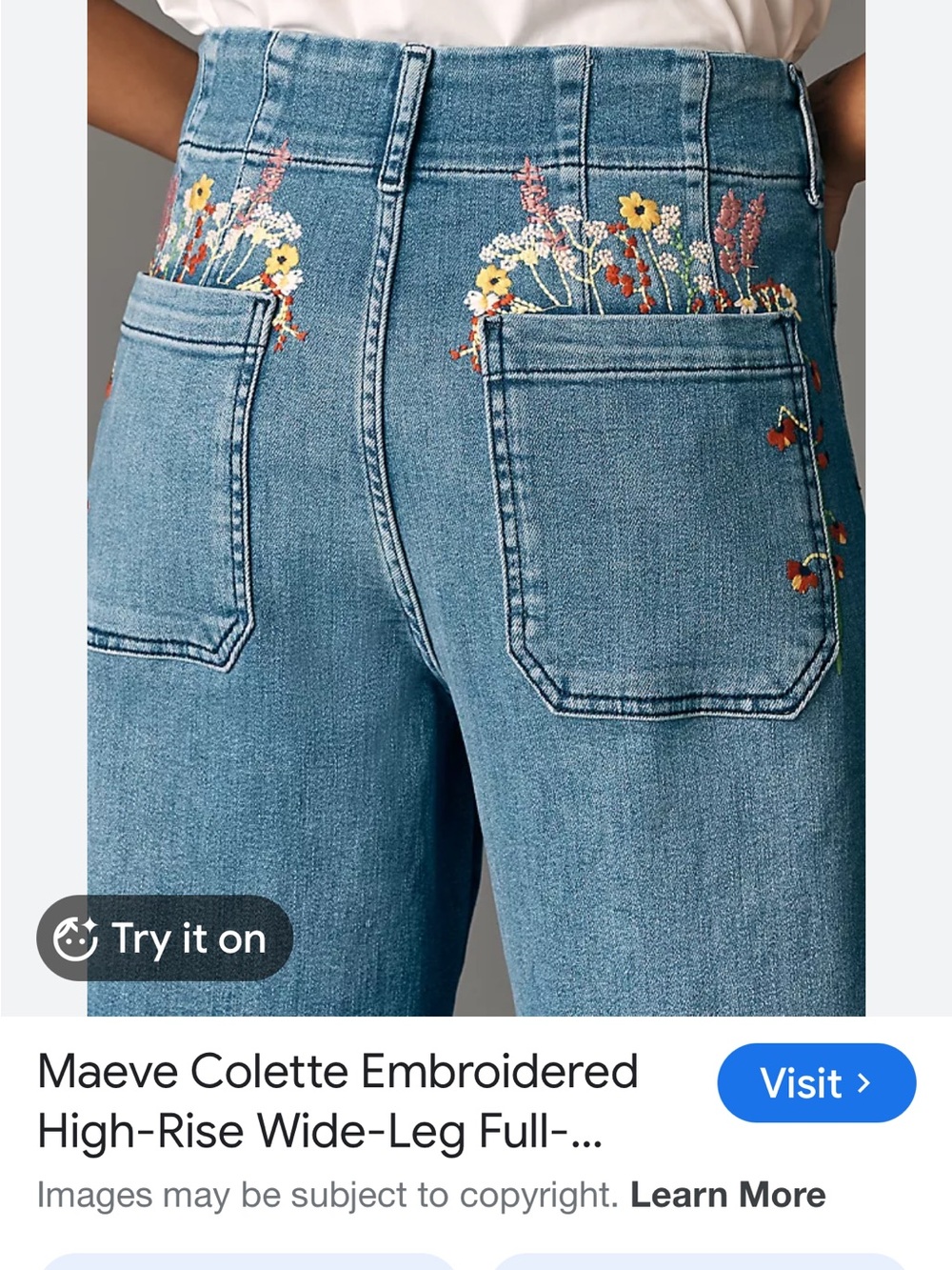Maeve Collette embroidered Straight-Leg Midrise Denim Jeans in Blue NWT.